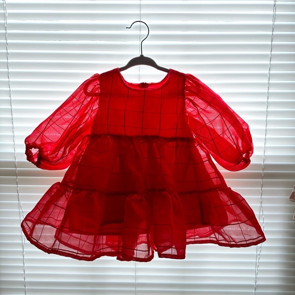 Loolous Red Puffy Grid Dress - Picture 1 of 3